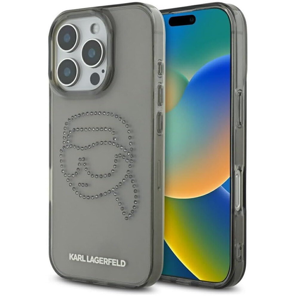 Photos - Case Karl Lagerfeld IML Rhinestones Karl Head  for iPhone 16 Pro 6.3" Black - KLHCP16LHKHDCELK 