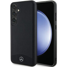 Mercedes Benz Leather Fluted with Star Logo Case for Galaxy S24 Black