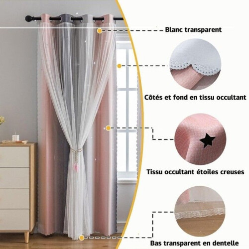 Curtains for girls' rooms - Gray-pink - Rectangular - Blackout - 135 x 240 cm 2