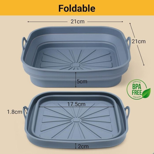 Airfryer accessories, 2-pack silicone airfryer liners, reusable pan, collapsible square dish, gray-green 1