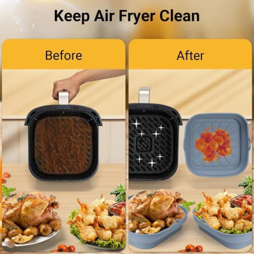 Airfryer accessories, 2-pack silicone airfryer liners, reusable pan, collapsible square dish, gray-green 2