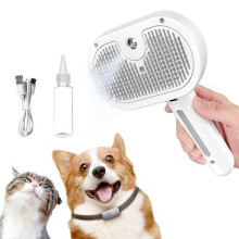 Steam brush for dogs and cats, 3-in-1 massage comb, rechargeable, with water tank, white