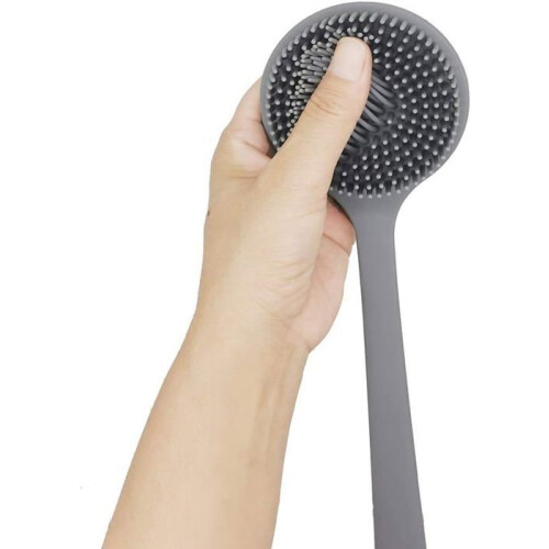Silicone back brush for shower, bath, body, long handle (gray) 1