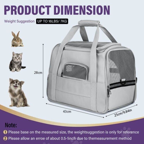 Breathable, foldable cat basket with adjustable shoulder strap (grey) 1