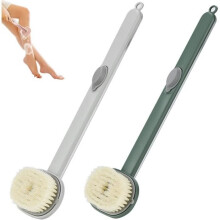 Exfoliating bath brush with long handle for massage and back, green and gray