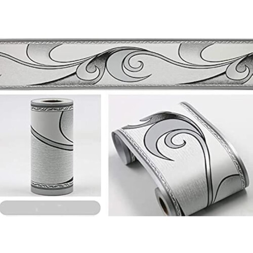 Decorative wall sticker - Unspecified - Wave pattern - Silver gray - Eco-friendly PVC - 10 cm x 10 m 1