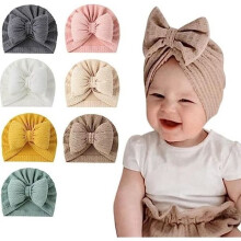 7-pack baby girl turbans with bow, cute elastic headbands for newborns