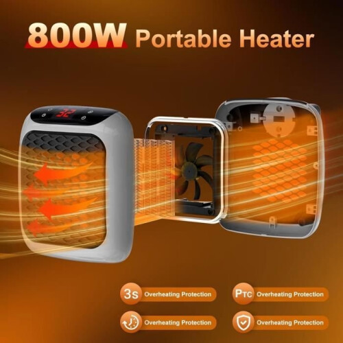 Portable ceramic fan heater, 800W, electric heater with remote control 1