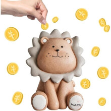 Reusable decorative piggy bank in the shape of a lion for children, piggy bank for children made of unbreakable resin