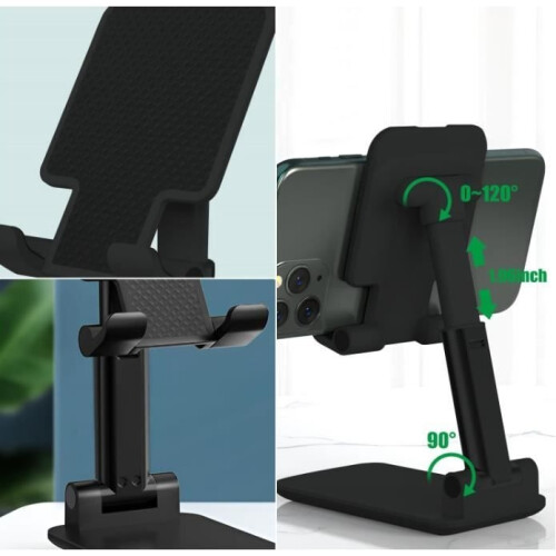 Phone/Tablet Holder - Portable - Adjustable - Black - Silicone + Alloy - 160mm 1