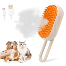 3-in-1 cat water brush, steam brush, multifunctional, self-cleaning, massage, grooming and hair removal for cats and dogs, khaki