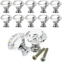 Pack of 10 clear crystal glass door knobs 30mm for drawers, furniture and cabinets