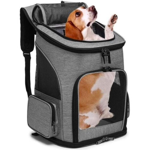 Dog/Cat Backpack, Breathable, Foldable Carrier for Small Animals, Gray 93