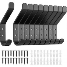 10-Pack Wall Hooks for Hanging Coat: 10KG Metal Strong Hook with Screw, Individual Hangers for Clothes Towel, for Bathroom Door, Black 10cm