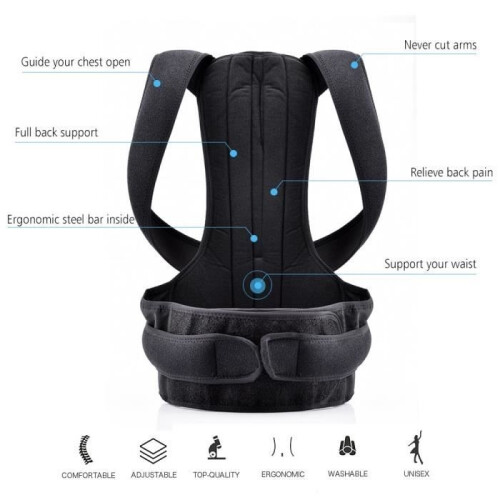 Posture Corrector – LETOUCH – Adjustable Back Support Belt – Black – Unisex – Adults 1