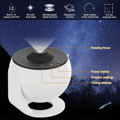 12-Star Disc Projector, Galaxy Lamp, Starry Sky, LED Lamp, Galaxy Star Night Light, White-A25 1