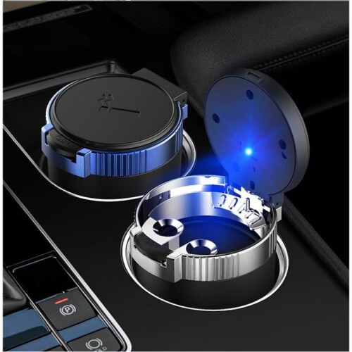Car Ashtray with Lid – YSTP – 2-Pack – Fireproof – Anti-Theft Protection – Blue LED Light 2