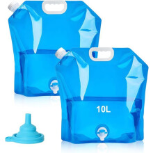 2-pack 10 l collapsible water containers with pour spout, carrying handle, BPA-free, reusable, for camping