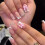24 white coffin-shaped artificial nails with rhinestones and pink bows 1