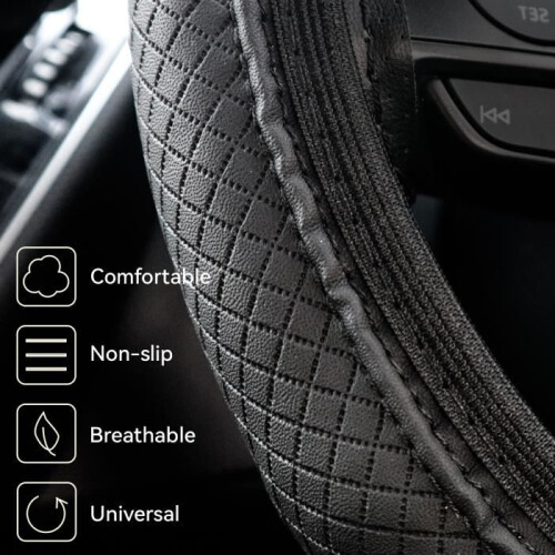 XUKEY Universal Microfiber Leather Steering Wheel Cover, Black, 37-38cm, Non-slip 1