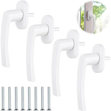 Set of 4 PVC window handles without lock cylinder with 8 screws, white aluminum window handle length
