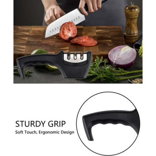 Manual knife sharpener with 3-stage ceramic sharpening stone, tungsten carbide and diamond 2