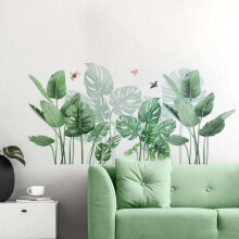 Tropical plant wall stickers, jungle wall decoration, removable green leaf stickers, nature, zen, living room, office