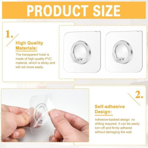 25-pack transparent adhesive hooks, maximum load 5 kg, transparent magic hook with squeegee, self-adhesive wall mount 2