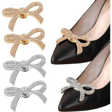 Set of 4 bridal shoe clips for women, bow with rhinestones, clogs, buckle, gold/silver