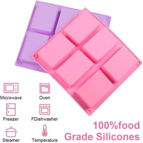 Pack of 4 Rectangular Silicone Soap Molds with 6 Cavities, BPA Free, for Soap Making 2