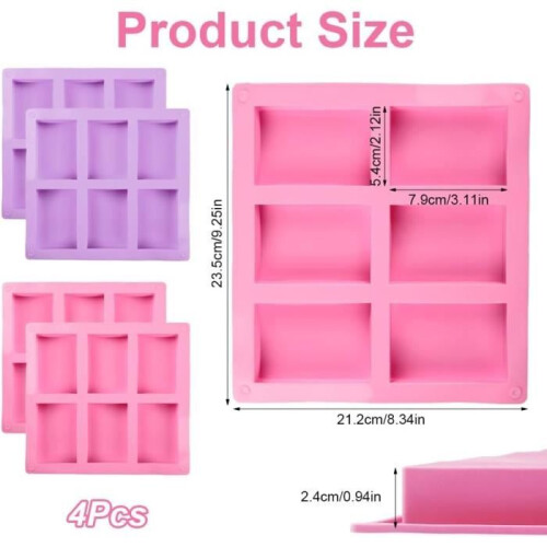 Pack of 4 Rectangular Silicone Soap Molds with 6 Cavities, BPA Free, for Soap Making 1