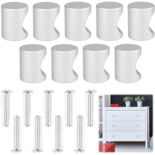 Set of 9 cylindrical metal furniture knobs with screws, modern and elegant design, aluminum alloy, silver satin finish