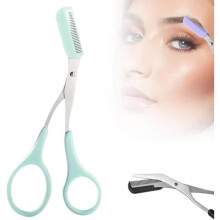 2-in-1 Eyebrow Trimmer Comb, Curved Eyebrow Razor, Non-slip Stainless Steel Facial Hair Removal Scissors, Gifts for Women