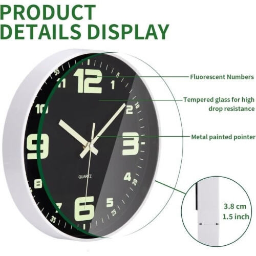 Wall clock - Luminous - Modern design - Silent - 25 cm 1