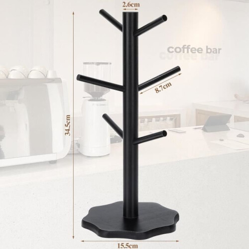 Coffee cup holder with 6 hooks, cup holder tree, wooden cup holder, coffee cup tree with thick base, cup holder 1