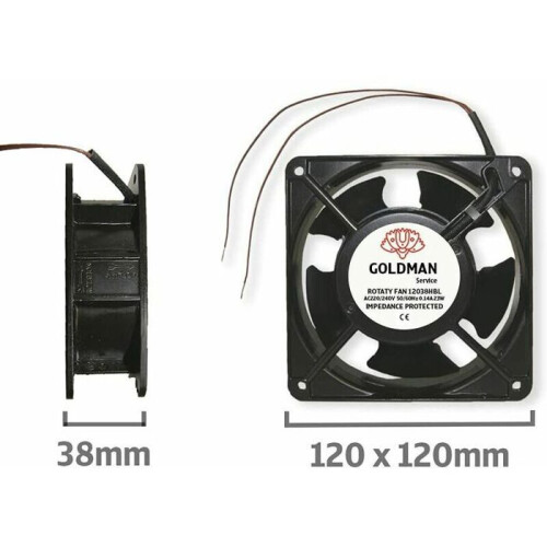 Silent high-temperature axial fan for fireplace Dimensions 120 x 120 x 38 mm THT 2