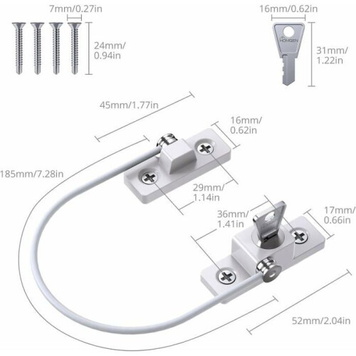 Set of 4 window security locks with key and screws VHV 1