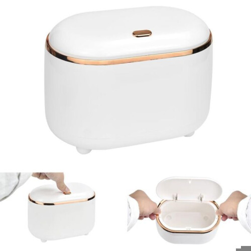 Table waste bin with push button lid, small bathroom waste bin, mini office waste bin, white, VHV