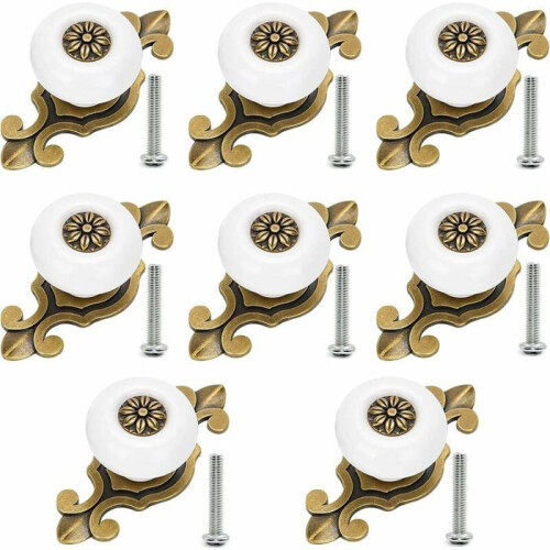Ceramic cabinet knobs, vintage cabinet knobs, drawer knobs, 8 pieces, metal knobs for desk drawers and cabinets VHV