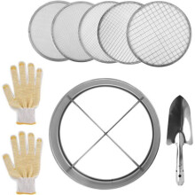 Stainless Steel Garden Sieve Set – 5 garden sieves with mesh sizes of 12mm, 10mm, 9mm, 6mm, 3mm, 1 spoon and a VHV included