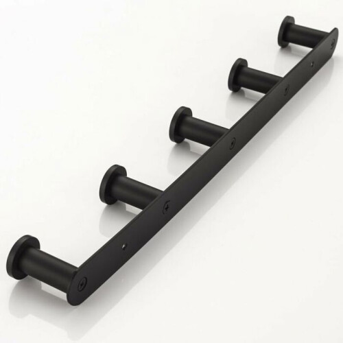 VHV Wall coat rack with 5 hooks, black finish, bathroom/toilet accessory set 2