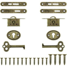 Set of 2 beautiful antique decorative locks with keys, durable furniture locks made of zinc alloy, bronze, VHV
