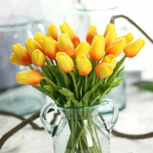 12 artificial tulips, real bouquet, perfect decoration for wedding, home, garden, office, orange, VHV