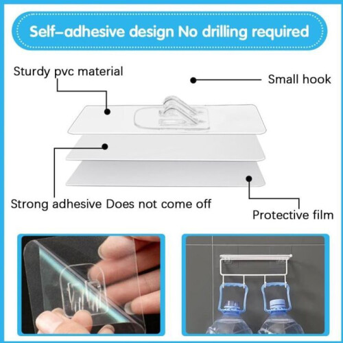 36 transparent plastic adhesive hooks for kitchen and bathroom, VHV 2