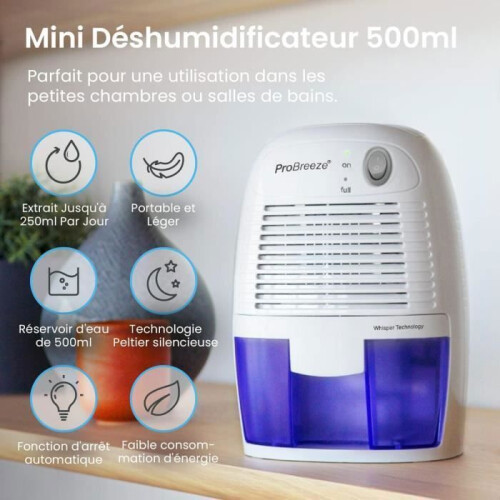 Dehumidifier - ANTCOOL - Mini Ultra-quiet - 500 ml - Removes moisture and mold - Compact 2