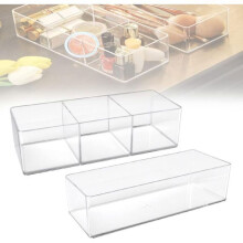 Set of 2 stackable makeup organizers for desk and bathroom, transparent, VHV