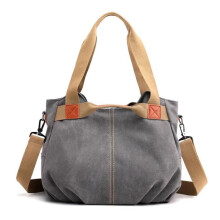 INSFITY Women's Canvas Handbag Large Capacity Shoulder Bag Gray