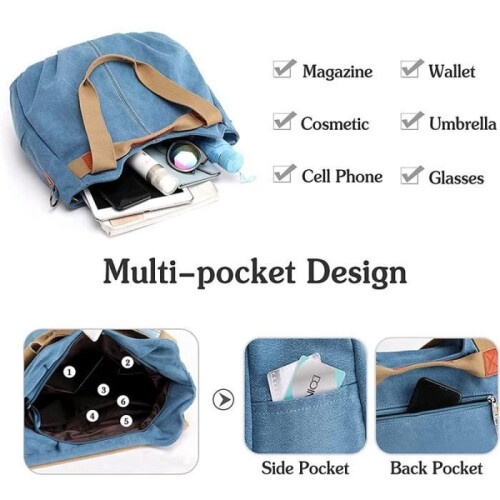 INSFITY Women's Canvas Handbag Large Capacity Shoulder Bag Gray 2