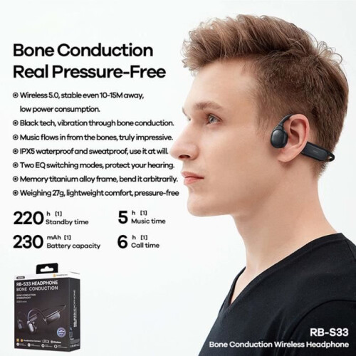 Bluetooth Bone Conduction Headphones, Wireless Sports Earbuds with Mic, IPX5 Waterproof 1