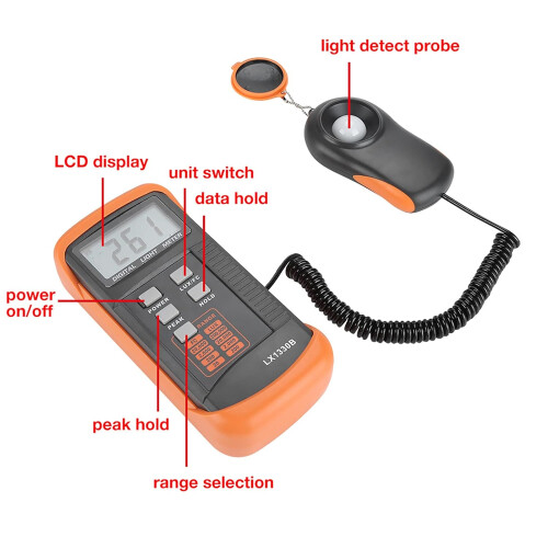 Digital Luxmeter, Light Meter 0-200,000 Testing Illuminometer, High Accuracy, Low Power Consumption,Switchable Between and FC 2